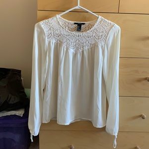 Lace white blouse with ribbon tied sleeves